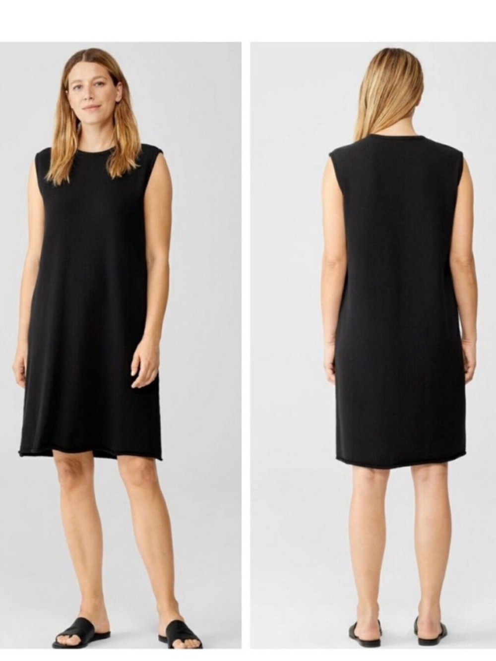 Eileen Fisher Tencel Crepe Shift Dress Women’s Size XXS Cap Sleeves Side Slit